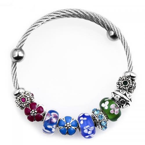 European Bracelet, Tibetan Style, with Lampwork, fashion jewelry & for woman, Inner Diameter:Approx 55mmmm, Sold By PC