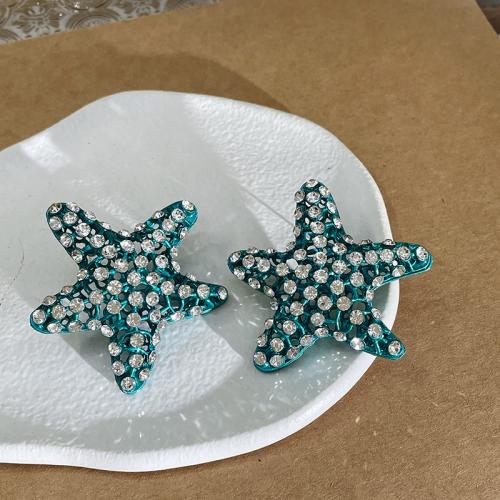 Zinc Alloy Stud Earring Starfish fashion jewelry & for woman & with rhinestone blue nickel lead & cadmium free Sold By Pair