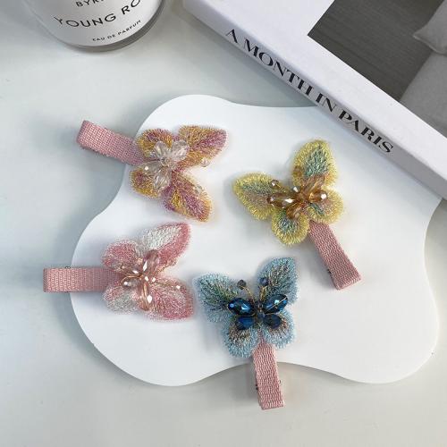 Alligator Hair Clip Cloth with Glass & Zinc Alloy Butterfly fashion jewelry & for woman nickel lead & cadmium free Sold By PC