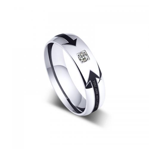 Titantium Steel finger ring, Titan Stål, polerad, mode smycken & olika storlek för val & för människan & med strass, silver, nickel, bly och kadmium gratis, wide:6mm, Säljs av PC