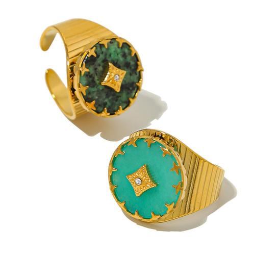 Edelstahl Ringe, 304 Edelstahl, mit Naturstein, 18K vergoldet, Modeschmuck & für Frau, frei von Nickel, Blei & Kadmium, High:2.5cm, verkauft von PC