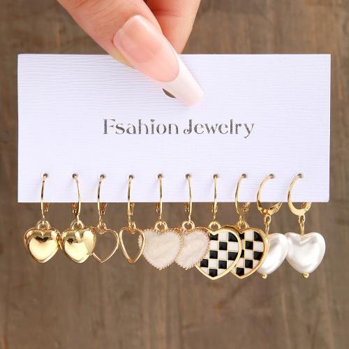 Zinc Alloy Drop Earrings with Crystal & Plastic Pearl Heart fashion jewelry & for woman nickel lead & cadmium free Sold By Set