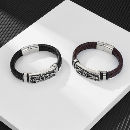 Leather Cord Bracelet, 304 Stainless Steel, with Split Layer Cowhide Leather, handmade, fashion jewelry & different length for choice & for man, more colors for choice, nickel, lead & cadmium free, Sold By PC