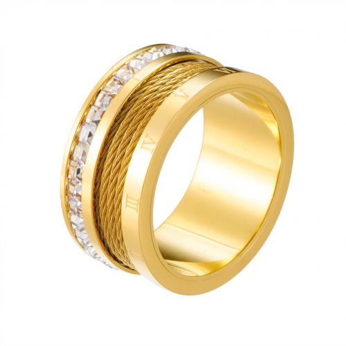 Titan Edelstahl Ringe, Titanstahl, Modeschmuck & verschiedene Größen vorhanden & für Frau & mit Strass, Goldfarbe, frei von Nickel, Blei & Kadmium, verkauft von PC