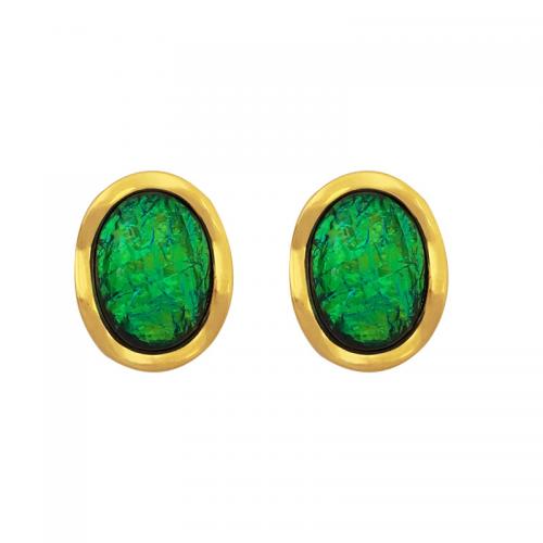 Brass Stud Earring, with Resin, real gold plated, for woman, golden, 21x16mm, Sold By Pair