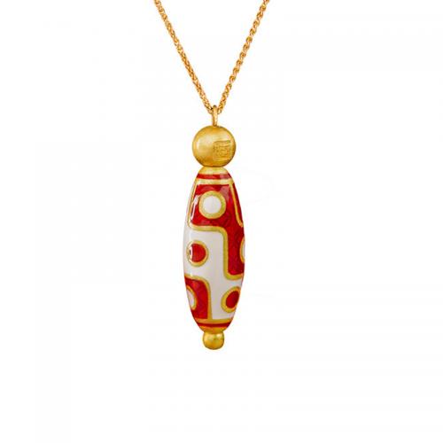 Brass Necklace with Tibetan Agate Geometrical Pattern gold color plated fashion jewelry & for woman Length Approx 18 Inch Sold By PC