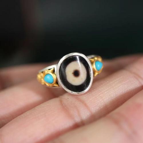 Brass Cuff Finger Ring, with Tibetan Agate, plated, vintage & Unisex & adjustable, Sold By PC