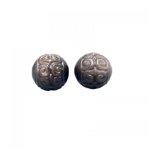 Spacer Beads Jewelry Silver Obsidian Round Carved DIY 15mm Approx 1mm Sold By PC