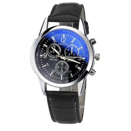PU Leather Watch Bracelet with Glass & Zinc Alloy Round plated Chinese movement & for man Sold By PC