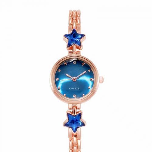 Zinc Alloy Watch Bracelet, med Glas, Runde, forgyldt, Kinesisk bevægelse & forskellige stilarter for valg & for kvinde & med rhinestone, 180x32mm, Solgt af PC