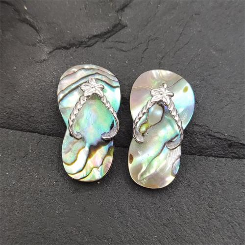 Natural Abalone Shell Pendants with Zinc Alloy Slipper silver color plated fashion jewelry & DIY mixed colors Sold By PC