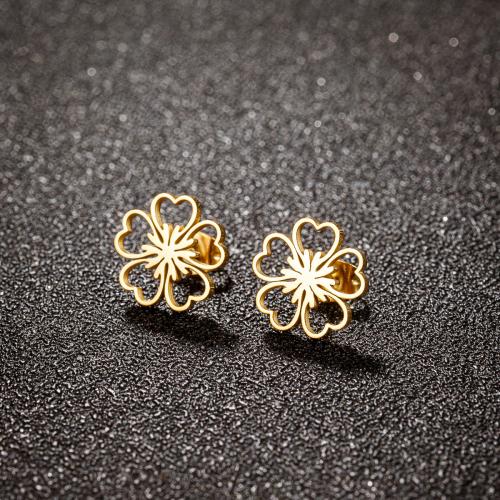 Stainless Steel Stud Earrings, 304 Stainless Steel, Flower, Vacuum Ion Plating, fashion jewelry & for woman & hollow, more colors for choice, 12mm, 12Pairs/Bag, Sold By Bag