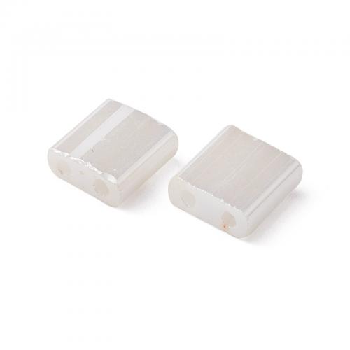 Fashion Glass Beads, Rectangle, DIY & double-hole, white, Approx 50PCs/Bag, Sold By Bag
