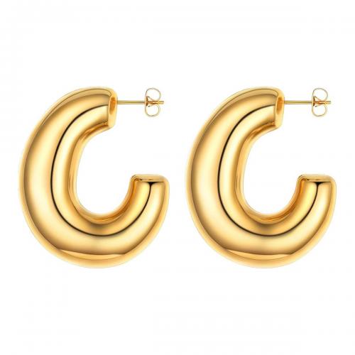 Stainless Steel Stud Earrings, 304 Stainless Steel, Letter C, 18K gold plated, fashion jewelry & for woman, nickel, lead & cadmium free, 35x40mm, Sold By Pair