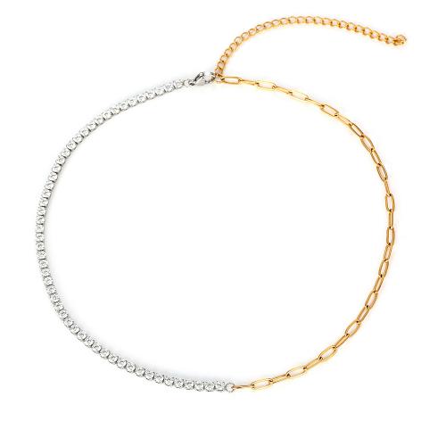Titanstahl Halskette, mit Verlängerungskettchen von 3.14inch, Modeschmuck & für Frau & mit Strass, frei von Nickel, Blei & Kadmium, Länge:ca. 14.56 ZollInch, verkauft von PC