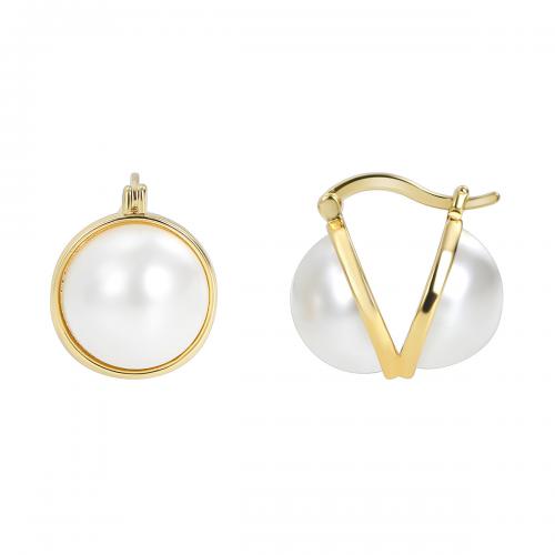 Brass Leverback Earring, with Plastic Pearl, 18K gold plated, fashion jewelry & for woman, nickel, lead & cadmium free, 20x19mm, Sold By Pair
