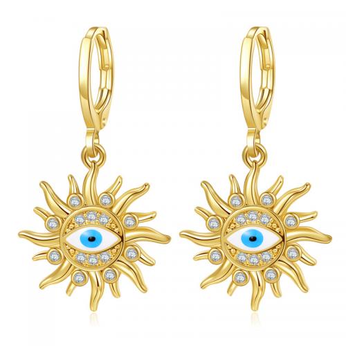 Evil Eye Earrings, Brass, gold color plated, fashion jewelry & different styles for choice & micro pave cubic zirconia & for woman & enamel, nickel, lead & cadmium free, Sold By Pair