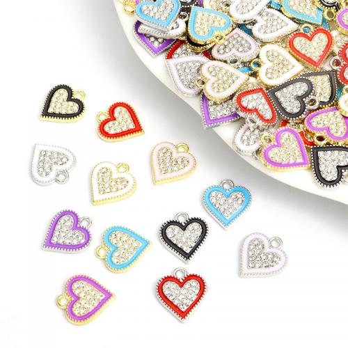 Tibetan Style Rhinestone Pendants, Heart, plated, DIY & enamel & with rhinestone, more colors for choice, 13.50x15.10mm, Sold By PC