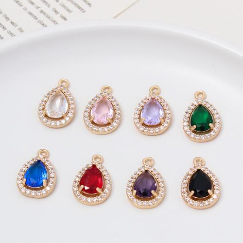 Cubic Zirconia Brass Pendants, with Cubic Zirconia, Teardrop, gold color plated, DIY, more colors for choice, nickel, lead & cadmium free, 12x18mm, Sold By PC