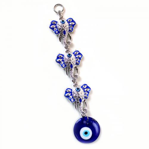Fashion Decoration Glass Elephant silver color plated for home and office & evil eye pattern & enamel blue 220mm Sold By PC