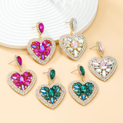 Tibetan Style Stud Earring, Heart, fashion jewelry & for woman & with rhinestone, more colors for choice, nickel, lead & cadmium free, 62x39mm, Sold By Pair
