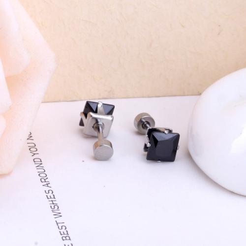 Stainless Steel Stud Earrings, 304 Stainless Steel, Square, plated, fashion jewelry & for woman & with rhinestone, more colors for choice, nickel, lead & cadmium free, Sold By Pair