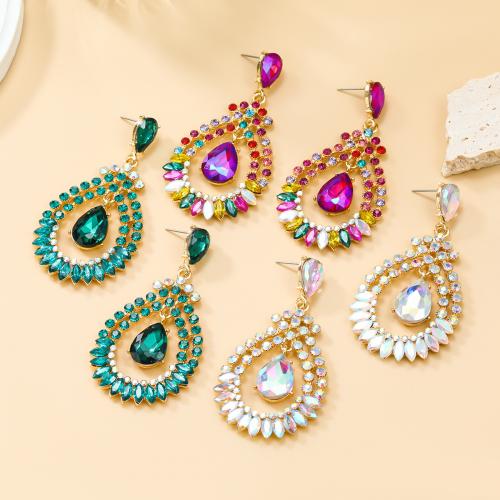Zinc Alloy Stud Earring Teardrop fashion jewelry & for woman & with rhinestone nickel lead & cadmium free Sold By Pair