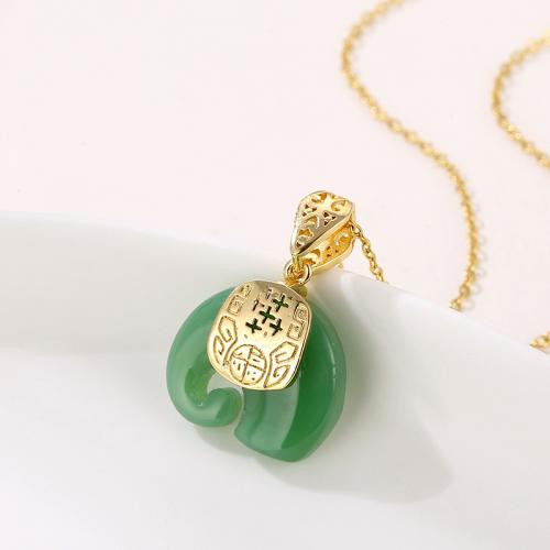 Stainless Steel Jewelry Necklace, 304 Stainless Steel, with Dyed Jade & Brass, fashion jewelry & for woman, nickel, lead & cadmium free, 27x19mm, Length:Approx 45 cm, Sold By PC