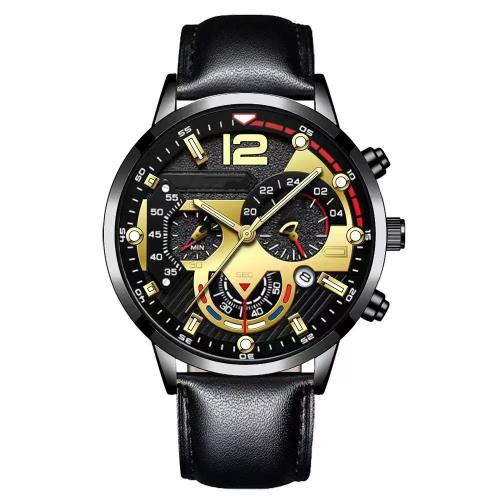 alliage de zinc bracelet de montre, avec cuir PU & verre, Rond, Placage, mouvement chinoise & styles différents pour le choix & pour homme & lumineux, 230x42mm, Vendu par PC