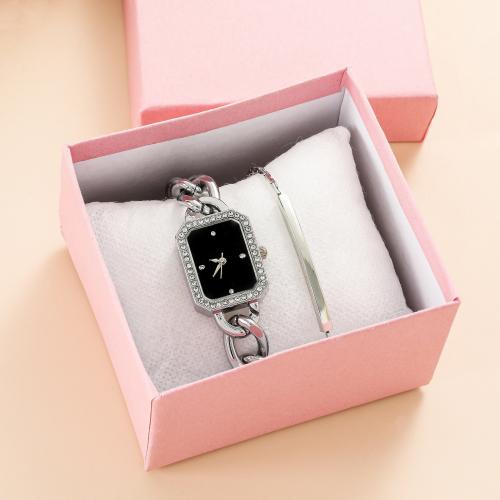 Zinklegierung Armbanduhr, mit Glas, Geometrisches Muster, plattiert, chinesische Bewegung & verschiedene Stile für Wahl & für Frau & mit Strass, 200mm, verkauft von PC
