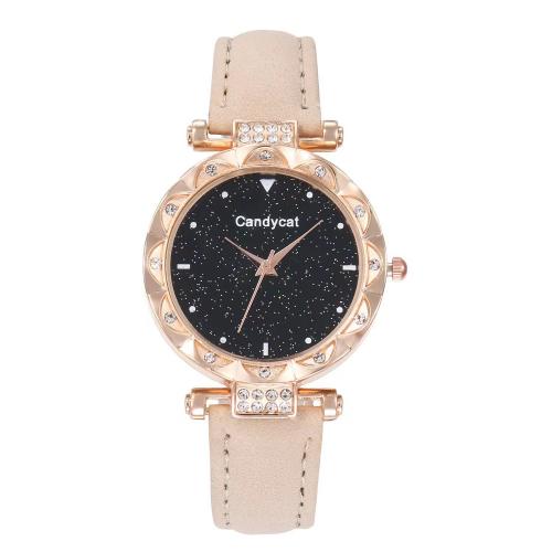 Zinc Alloy Watch Bracelet with PU Leather & Glass Round plated Chinese movement & for woman & with rhinestone watch size bangle inner diameter 60mm Sold By PC