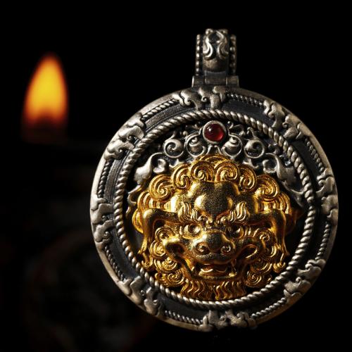 Μενταγιόν Brass Κοσμήματα, Ορείχαλκος, Λιοντάρι, επιχρυσωμένο, Vintage & DIY, 30mm, Sold Με PC