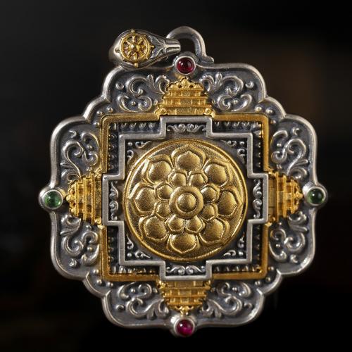 Brass Jewelry Pendants, Geometrical Pattern, plated, vintage & DIY & with flower pattern, 40mm, Sold By PC