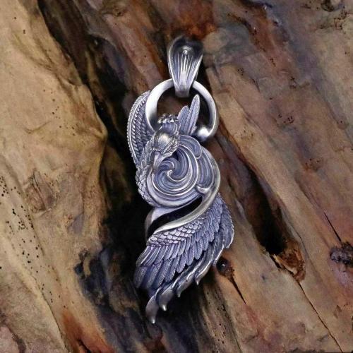 Brass Jewelry Pendants, Phoenix, antique silver color plated, vintage & DIY, 40mm, Sold By PC