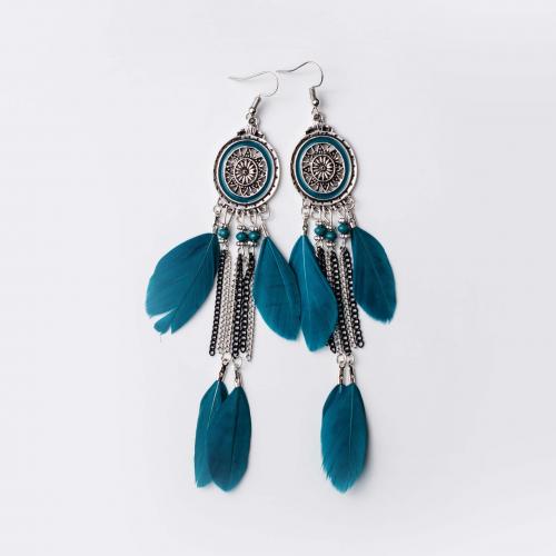 Tibetan Style Drop Earrings, with Feather, plated, vintage & fashion jewelry & for woman & enamel, more colors for choice, nickel, lead & cadmium free, 80mm, Sold By Pair
