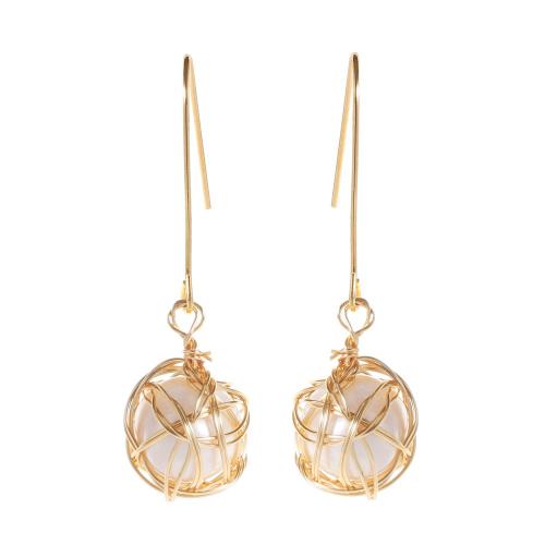 Messing Tropfen Ohrringe, mit Perlen, vergoldet, Modeschmuck & für Frau, weiß, frei von Nickel, Blei & Kadmium, 55mm, verkauft von Paar