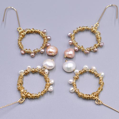 Messing Drop ørering, med perle, ægte forgyldt, mode smykker & for kvinde, flere farver til valg, nikkel, bly & cadmium fri, 70mm, Solgt af par