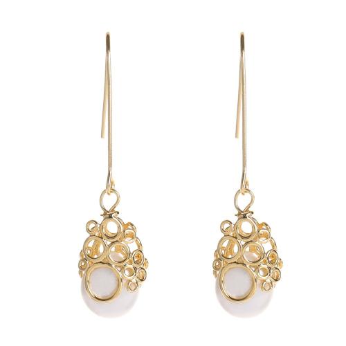 Boucles d'oreilles pendantes en laiton, avec perle, Plaqué d'or, bijoux de mode & pour femme, blanc, protéger l'environnement, sans nickel, plomb et cadmium, 45mm, Vendu par paire
