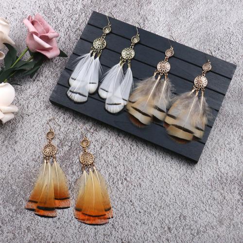 Tibetan Style Drop Earrings, Feather, with Tibetan Style, plated, fashion jewelry & Bohemian style & for woman, more colors for choice, 15x120mm, Sold By Pair