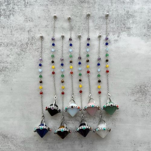 Gemstone Pendants Jewelry, with Brass & Tibetan Style, silver color plated, random style & fashion jewelry & mixed, Length:Approx 10 cm, Sold By PC