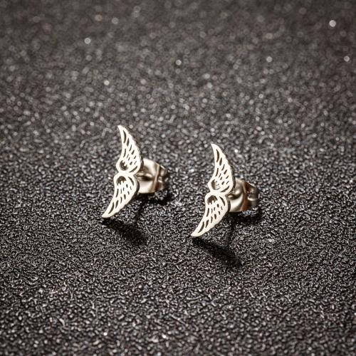 Stainless Steel Stud Earrings 304 Stainless Steel Wing Shape Vacuum Ion Plating fashion jewelry & for woman Sold By Bag