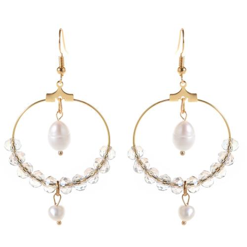 Brass Drop Earring with pearl & Crystal plated fashion jewelry & for woman & hollow nickel lead & cadmium free 65mm Sold By Pair