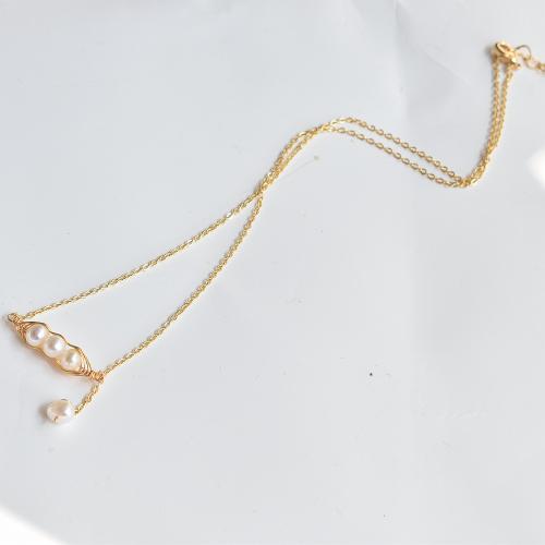 Brass Necklace with Freshwater Pearl with 3cm extender chain gold color plated fashion jewelry & for woman white nickel lead & cadmium free Length Approx 20 cm Sold By PC