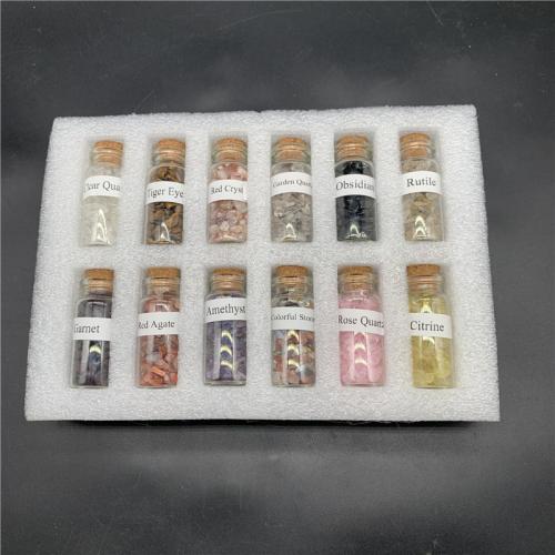 Glas Wunschflasche, Edelstein, mit PE Schaumstoff & Glas & Holz, poliert, 12 Stück, gemischte Farben, 200x140x30mm, 12PCs/setzen, verkauft von setzen