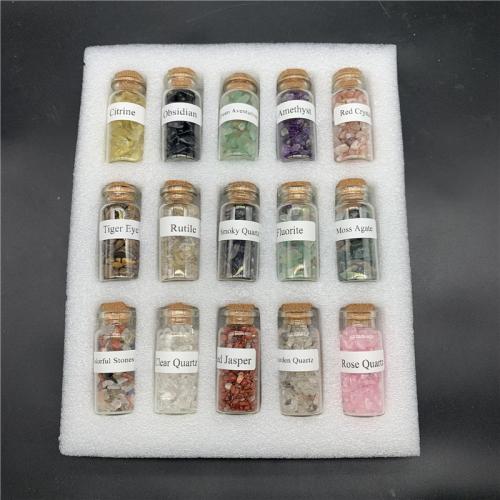 Glas Wunschflasche, Edelstein, mit PE Schaumstoff & Glas & Holz, poliert, gemischte Farben, 210x170x30mm, 15PCs/setzen, verkauft von setzen