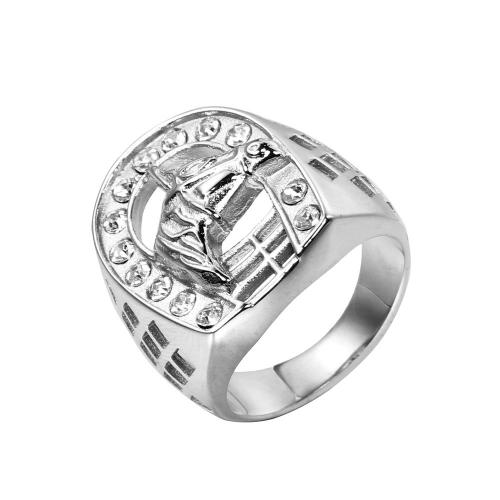 Titanium Čelik Finger Ring, modni nakit & bez spolne razlike & različite veličine za izbor & s Rhinestone & šupalj, više boja za izbor, 21mm, Prodano By PC