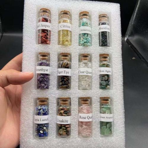 Glass Wish Bottle, Gemstone, with PE Foam & Glass & Wood, polished, mixed colors, 215x140x30mm, 12PCs/Set, Sold By Set