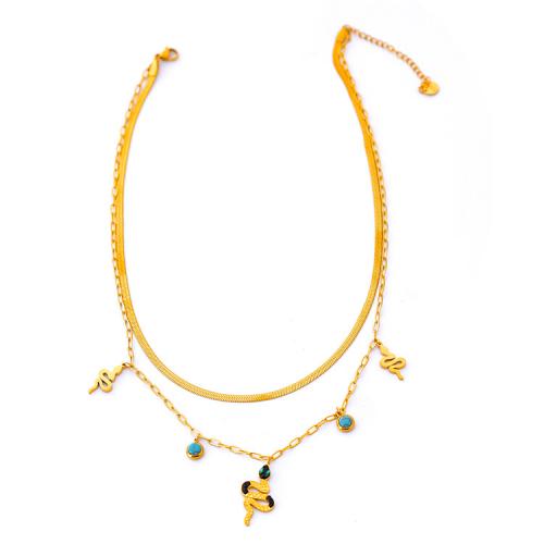 Titanstahl Halskette, mit Türkis, Schlange, goldfarben plattiert, Doppelschicht & Modeschmuck & für Frau & mit Strass, keine, frei von Nickel, Blei & Kadmium, verkauft von PC