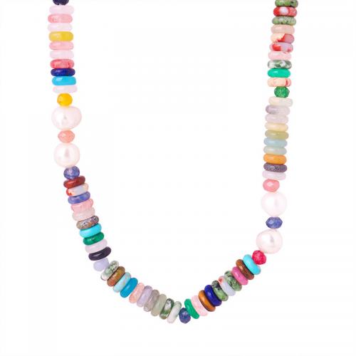 Ожерелья из драгоценных камней, Природный камень, с Агат & Пресноводные жемчуги, с 5cm наполнитель цепи, ювелирные изделия моды & Женский, длина:Приблизительно 40 см, продается PC
