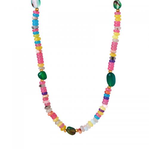 Edelstein Schmuck Halskette, Naturstein, mit Achat, mit Verlängerungskettchen von 7cm, Modeschmuck & für Frau, Länge:ca. 42 cm, verkauft von PC